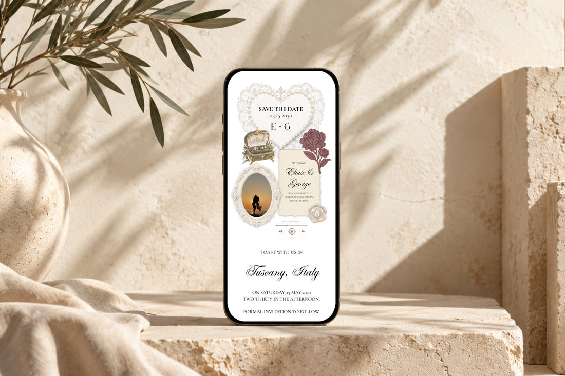 Elegant editable digital wedding invitation Canva template with online RSVP
