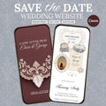 Burgundy and Dusty Blue Save the Date Wedding Website Template with Built-in RSVP