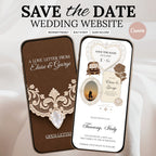 Brown Save the Date Wedding Website with Built-in RSVP Form | Editable Canva Template