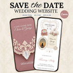Dusty Rose and Ivory Wedding Save the Date Website Template with Built-in RSVP