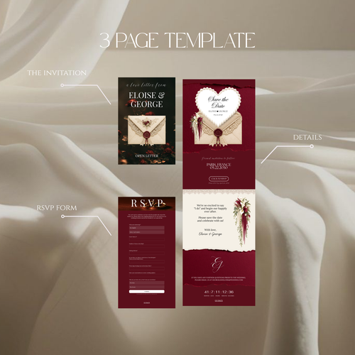 Burgundy Save the Date Wedding Website with Built-in RSVP Form