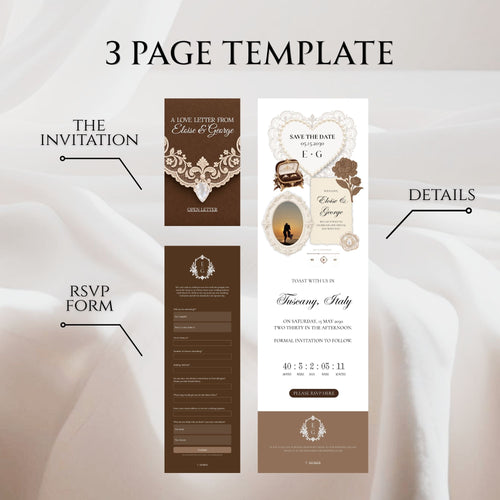 Brown Save the Date Wedding Website with Built-in RSVP Form | Editable Canva Template