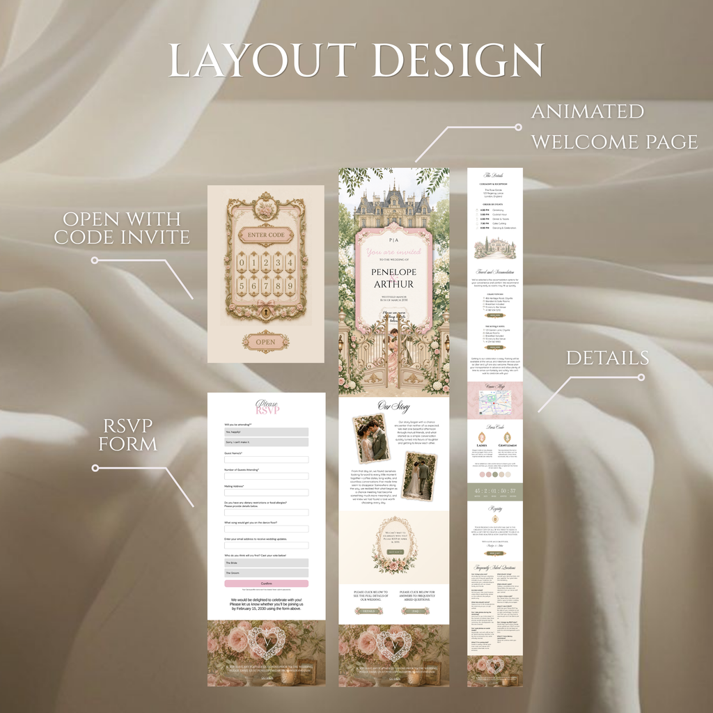 Wedding Website Template, Bridgerton Inspired Invitation, Regency Wedding with RSVP