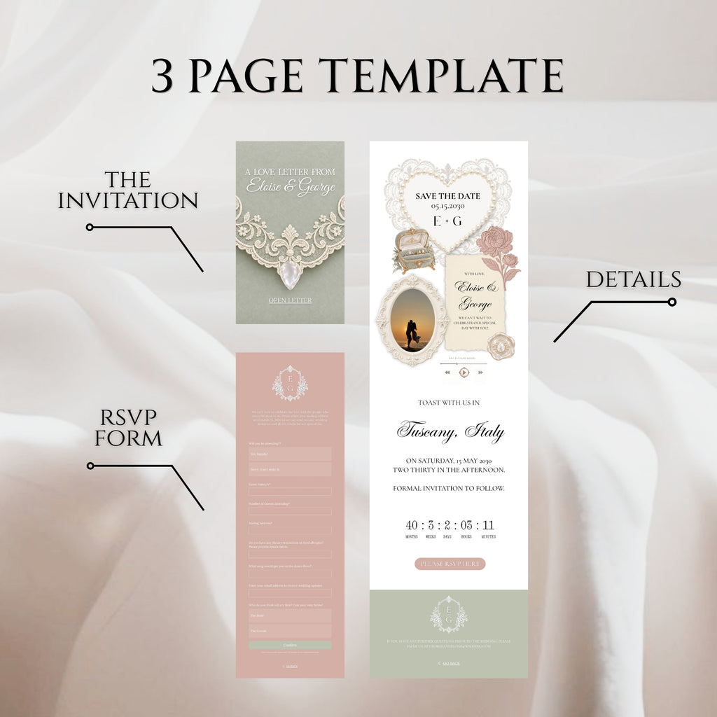 Dusty Rose and Sage Green Save the Date Wedding Website with Built-in RSVP Form