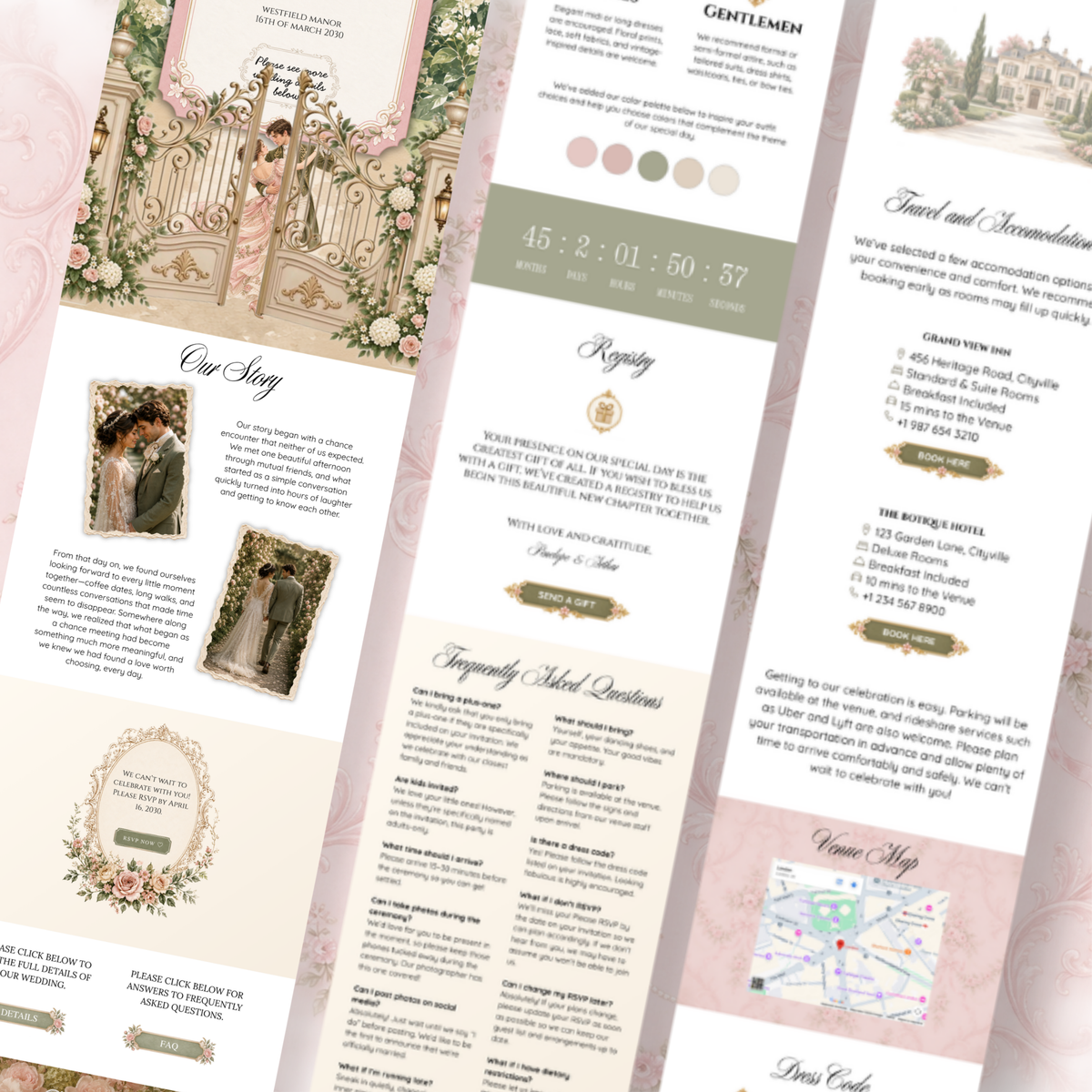 Wedding Website Template, Bridgerton Inspired Invitation, Regency Wedding with RSVP