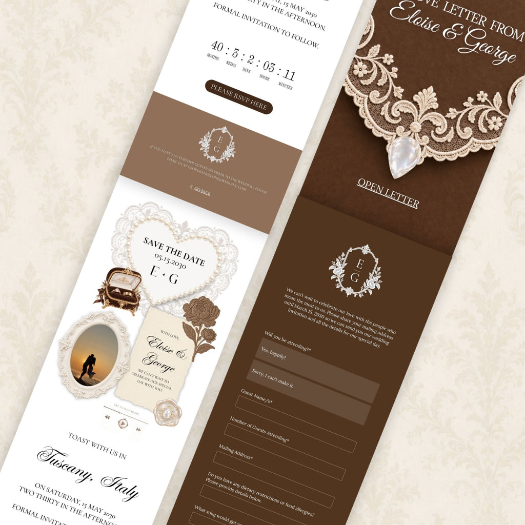 Brown Save the Date Wedding Website with Built-in RSVP Form | Editable Canva Template