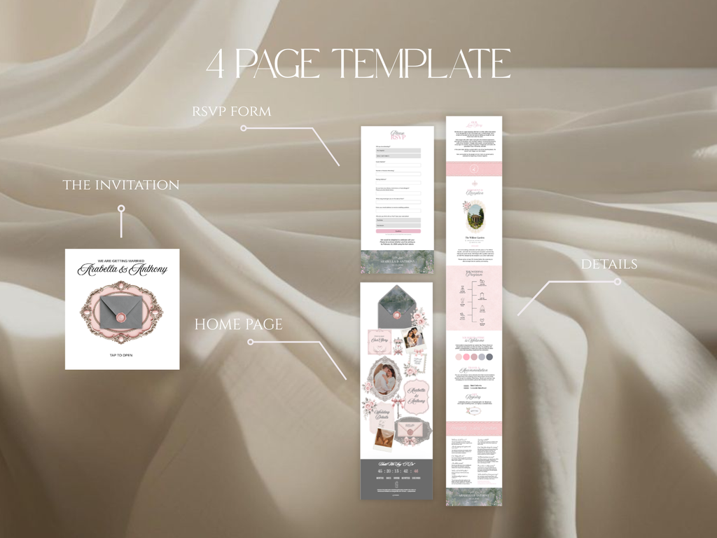 Pink and Gray Wedding Website Canva Template with Built-in RSVP Form