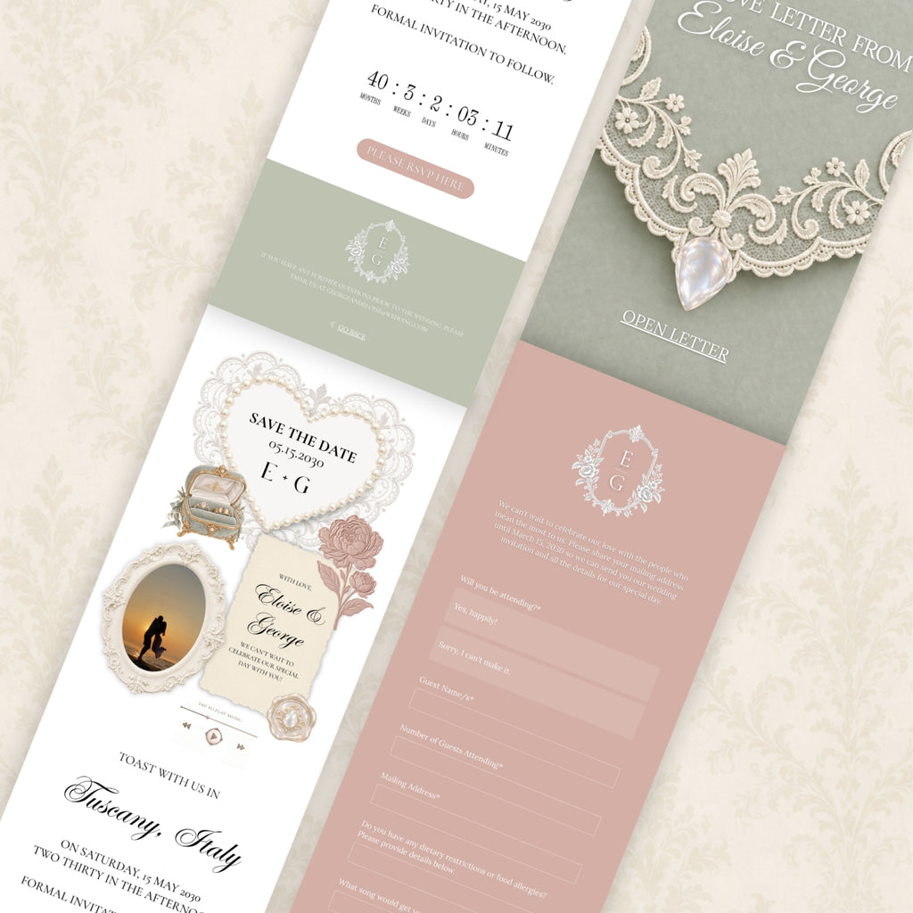 Dusty Rose and Sage Green Save the Date Wedding Website with Built-in RSVP Form
