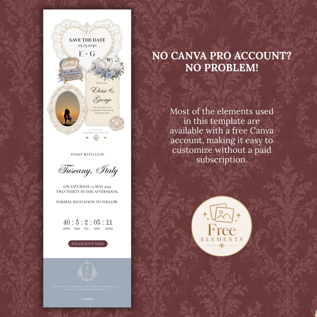 Burgundy and Dusty Blue Save the Date Wedding Website Template with Built-in RSVP