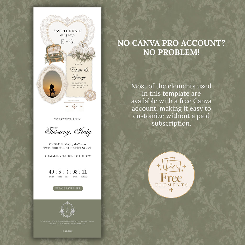 Sage Green and Ivory Wedding Save the Date Website Template with Built-in RSVP Form