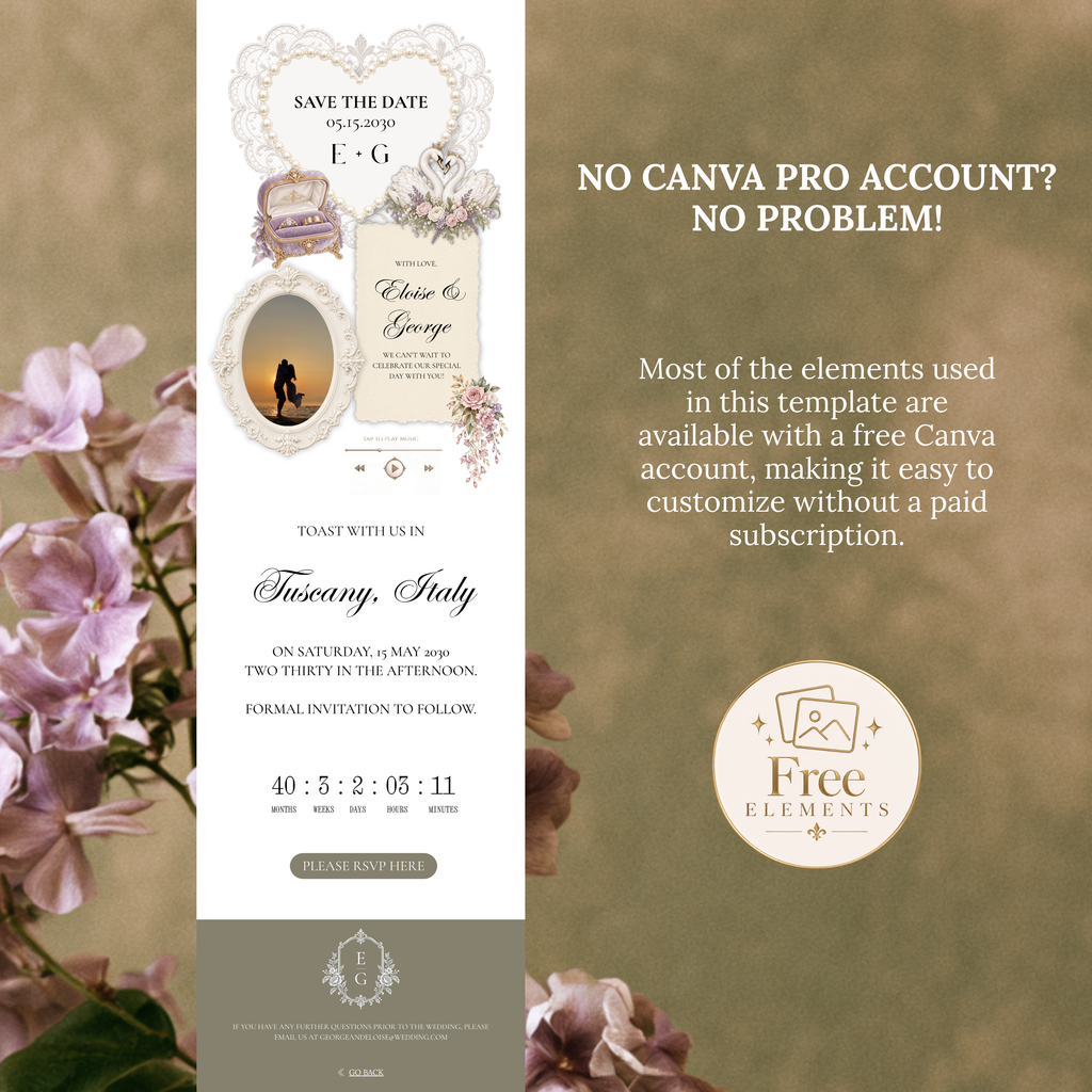 Purple and Olive Green Wedding Save the Date Canva Template with Built-in RSVP Form