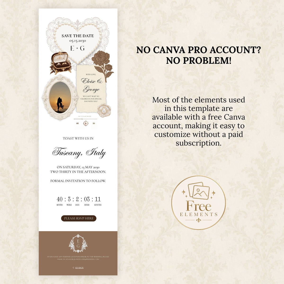 Brown Save the Date Wedding Website with Built-in RSVP Form | Editable Canva Template
