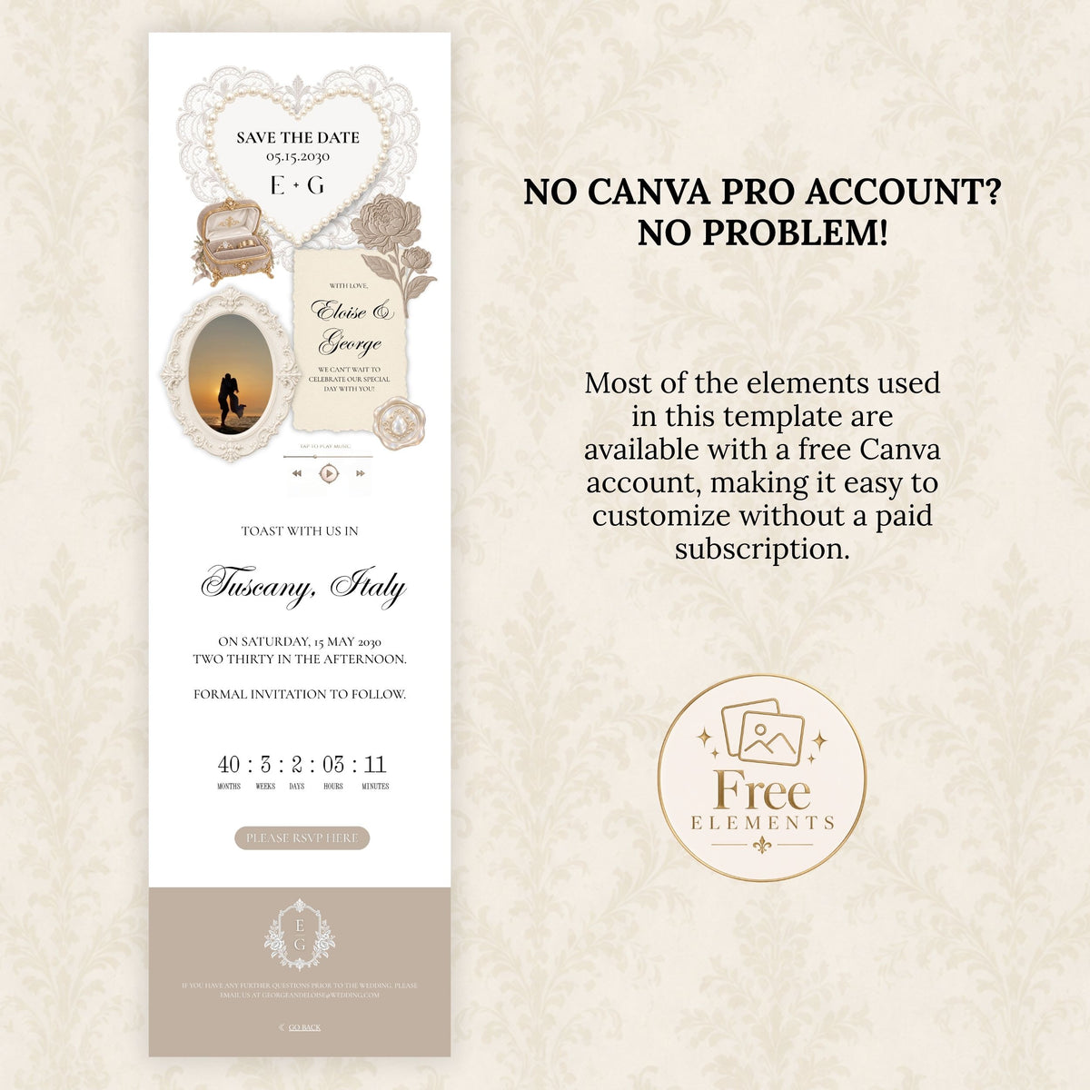 Soft Taupe and Ivory Wedding Save the Date Website Template with Built-in RSVP