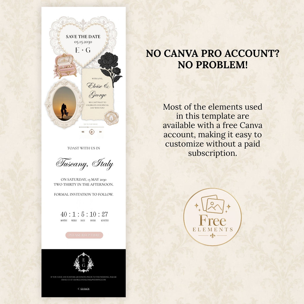 Black and Blush Pink Save the Date Wedding Website with Built-in RSVP Form | Canva Template