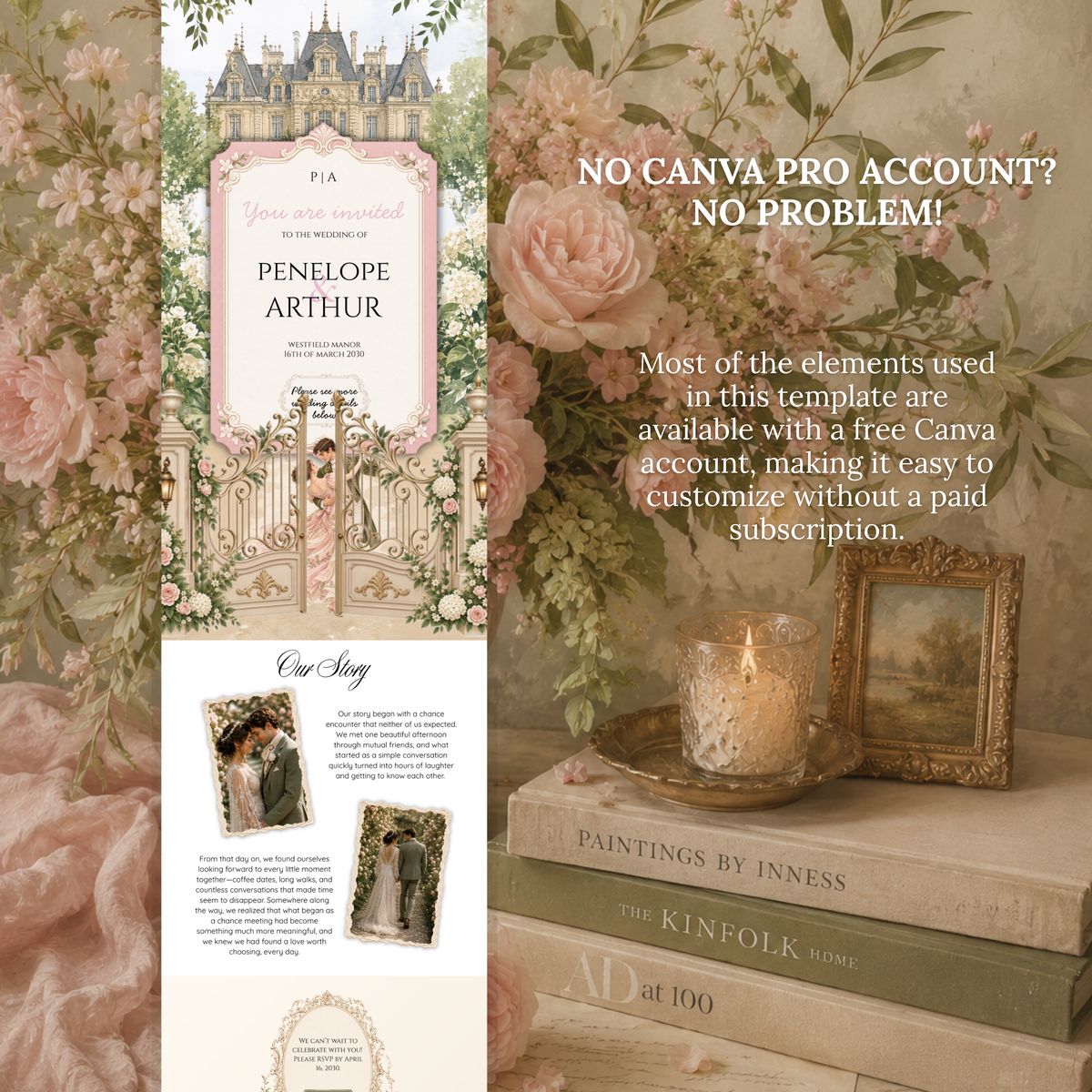Wedding Website Template, Bridgerton Inspired Invitation, Regency Wedding with RSVP