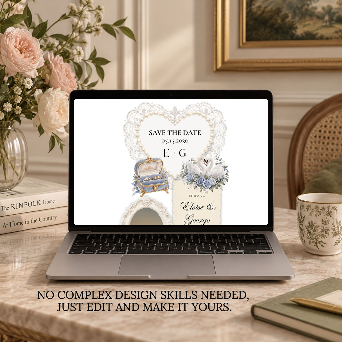 Burgundy and Dusty Blue Save the Date Wedding Website Template with Built-in RSVP