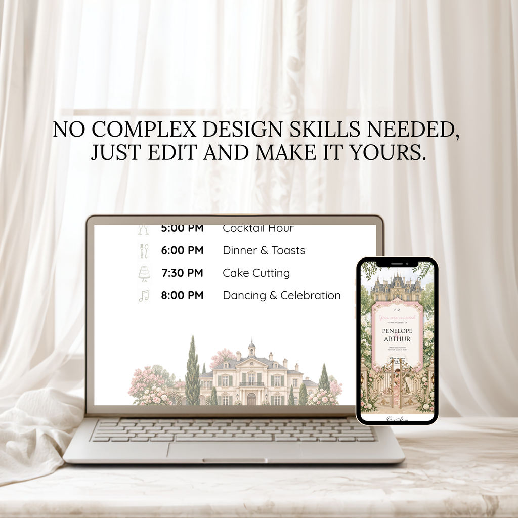 Wedding Website Template, Bridgerton Inspired Invitation, Regency Wedding with RSVP