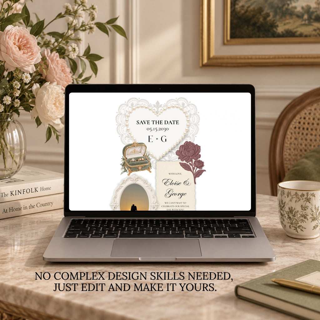 Mauve and Olive Save the Date Wedding Website Template with Built-in Form | Editable Canva Template