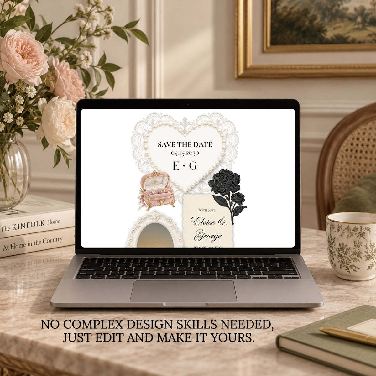 Black and Blush Pink Save the Date Wedding Website with Built-in RSVP Form | Canva Template
