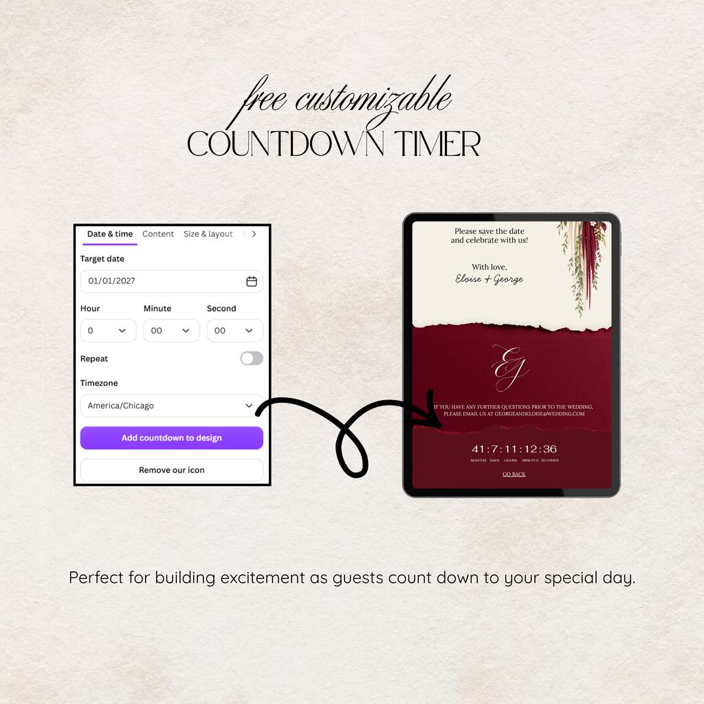 Burgundy Save the Date Wedding Website with Built-in RSVP Form