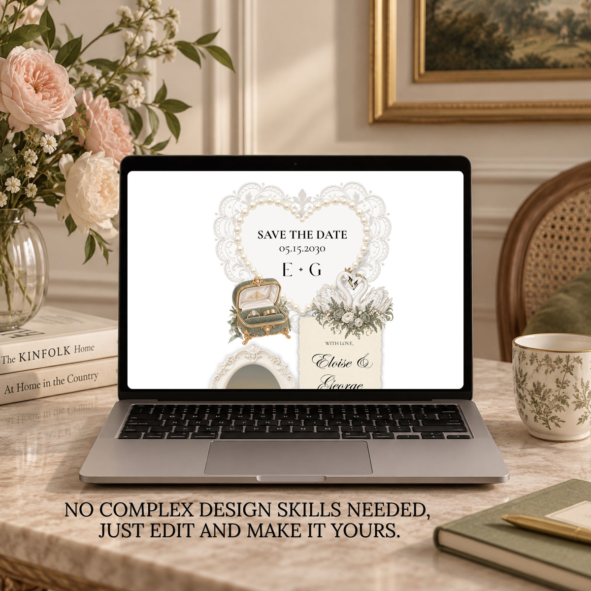 Sage Green and Ivory Wedding Save the Date Website Template with Built-in RSVP Form