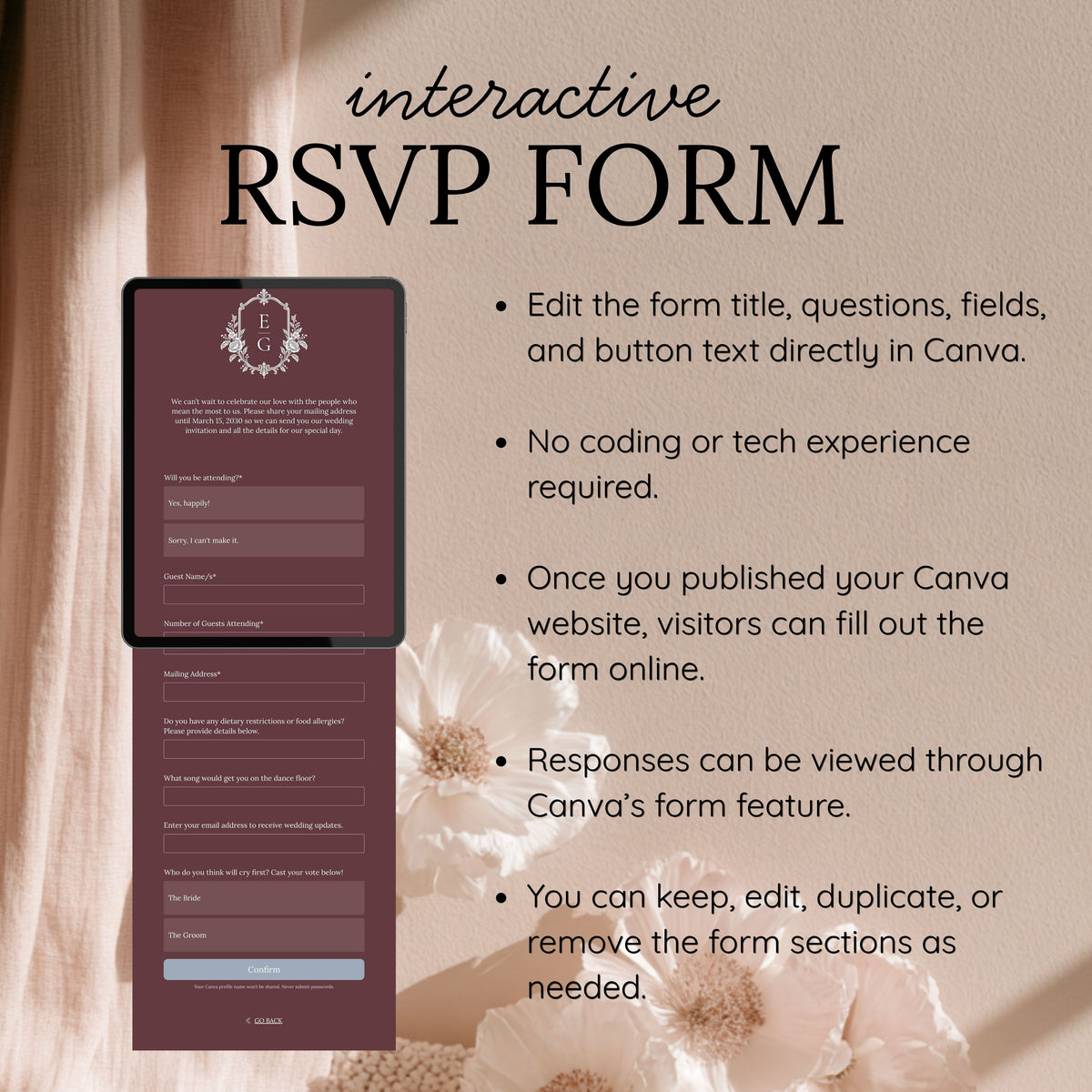Burgundy and Dusty Blue Save the Date Wedding Website Template with Built-in RSVP