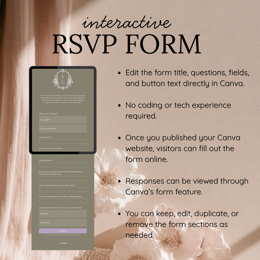 Purple and Olive Green Wedding Save the Date Canva Template with Built-in RSVP Form
