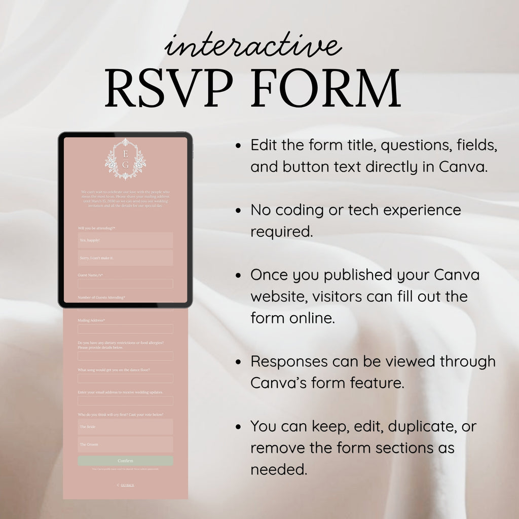 Dusty Rose and Sage Green Save the Date Wedding Website with Built-in RSVP Form