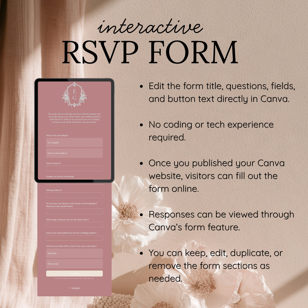 Dusty Rose and Ivory Wedding Save the Date Website Template with Built-in RSVP