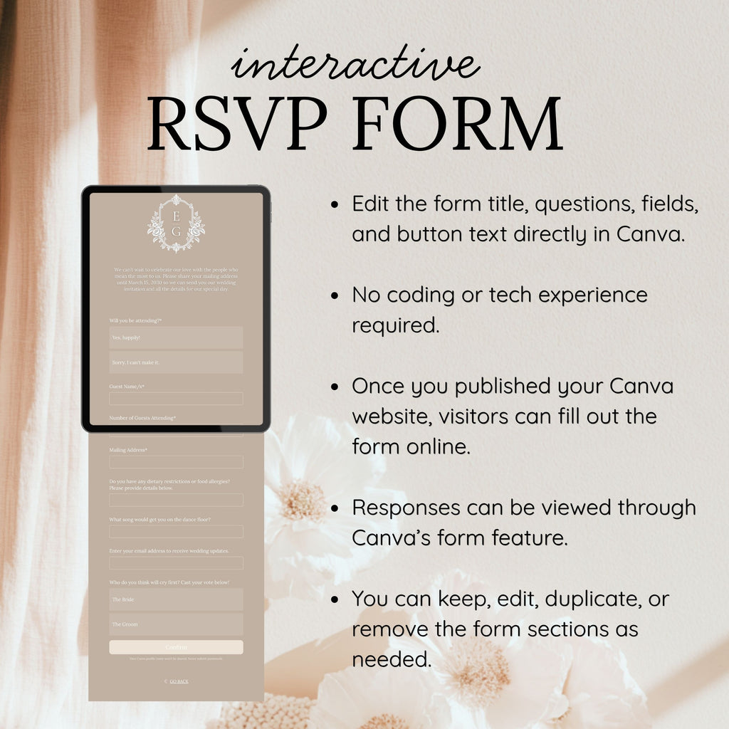 Soft Taupe and Ivory Wedding Save the Date Website Template with Built-in RSVP