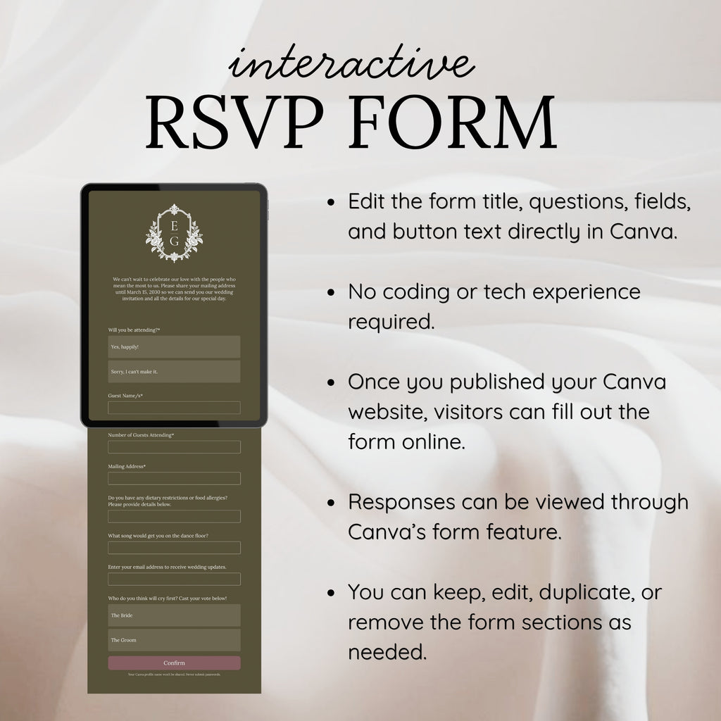 Mauve and Olive Save the Date Wedding Website Template with Built-in Form | Editable Canva Template