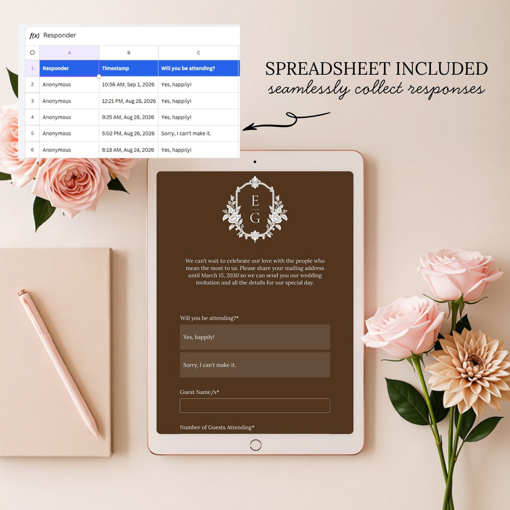 Brown Save the Date Wedding Website with Built-in RSVP Form | Editable Canva Template