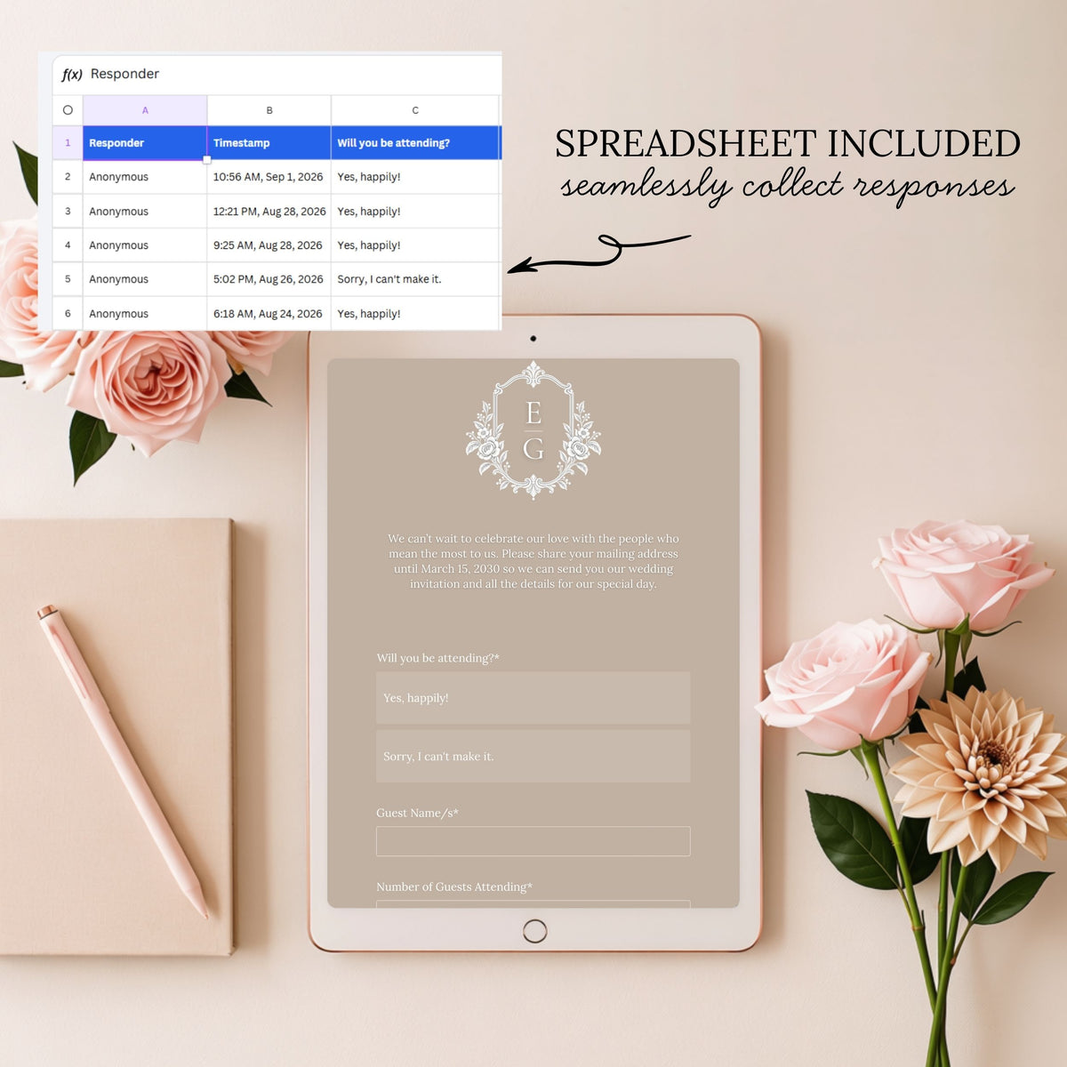 Soft Taupe and Ivory Wedding Save the Date Website Template with Built-in RSVP