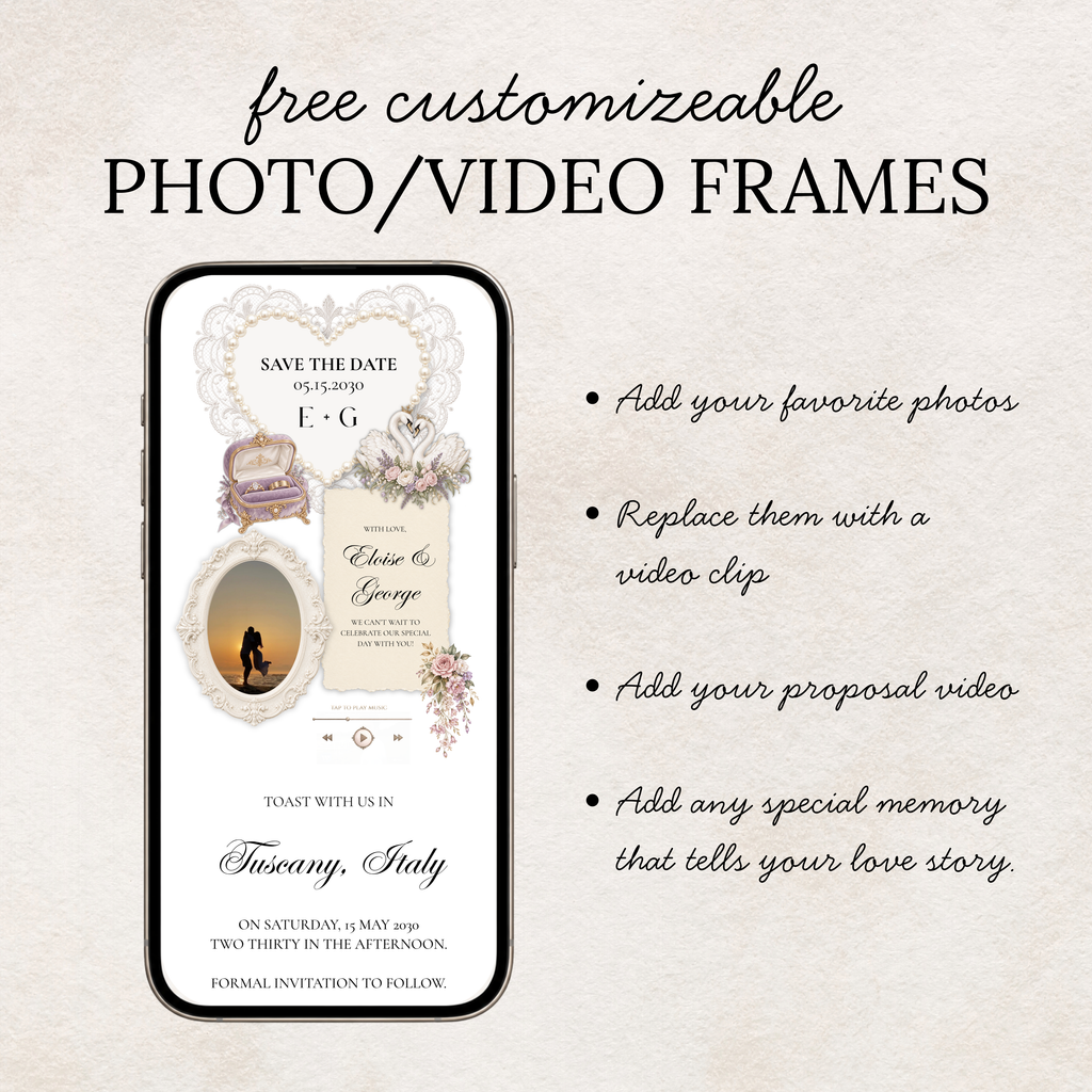 Purple and Olive Green Wedding Save the Date Canva Template with Built-in RSVP Form