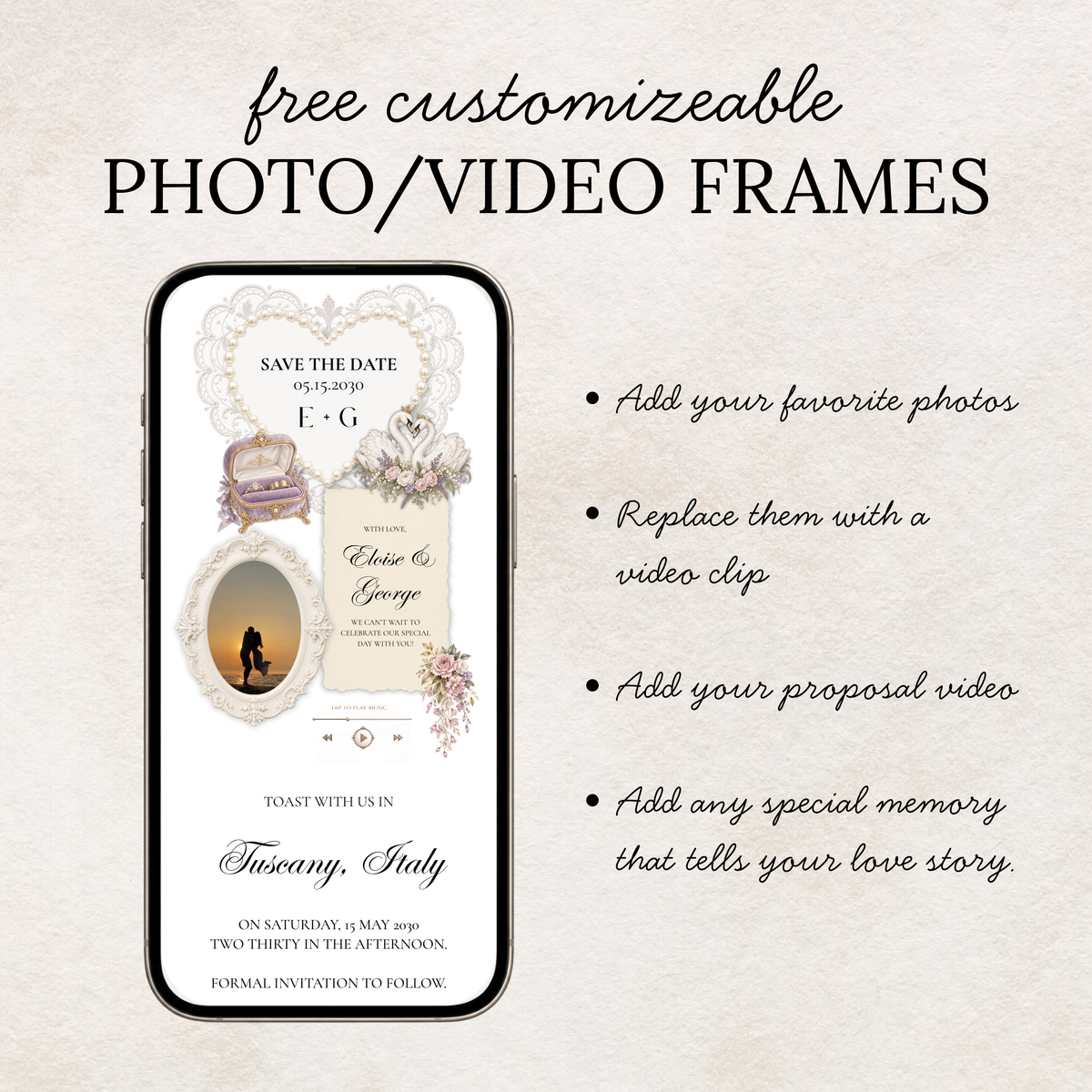 Purple and Olive Green Wedding Save the Date Canva Template with Built-in RSVP Form