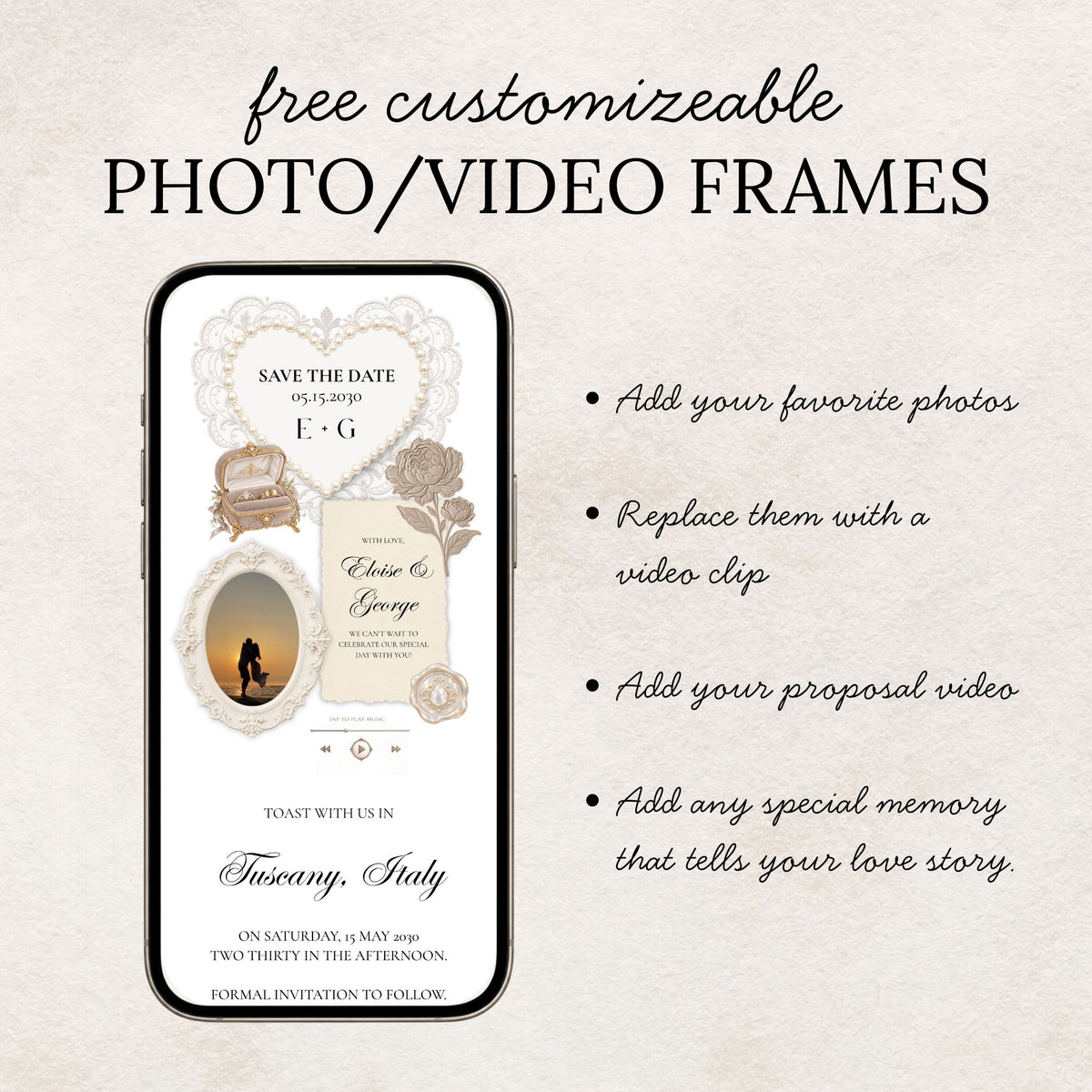 Soft Taupe and Ivory Wedding Save the Date Website Template with Built-in RSVP