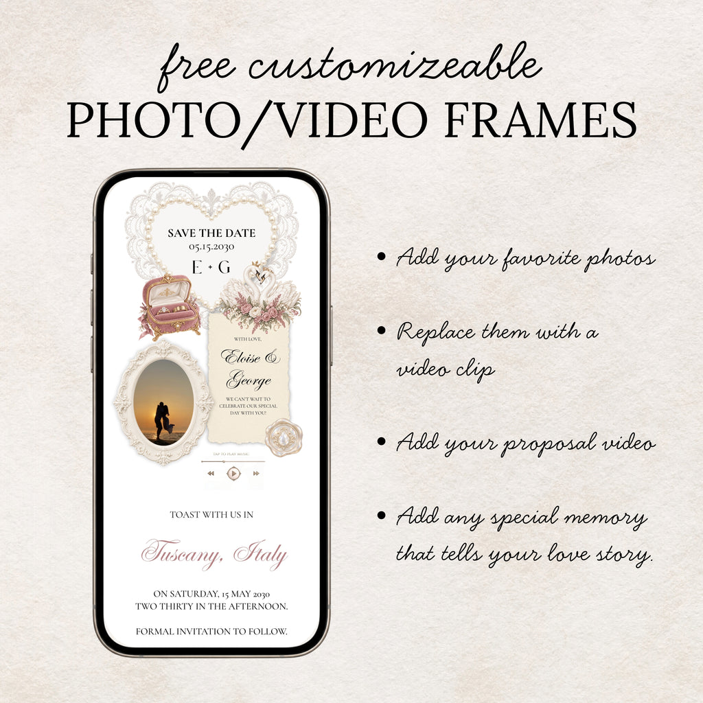Dusty Rose and Ivory Wedding Save the Date Website Template with Built-in RSVP