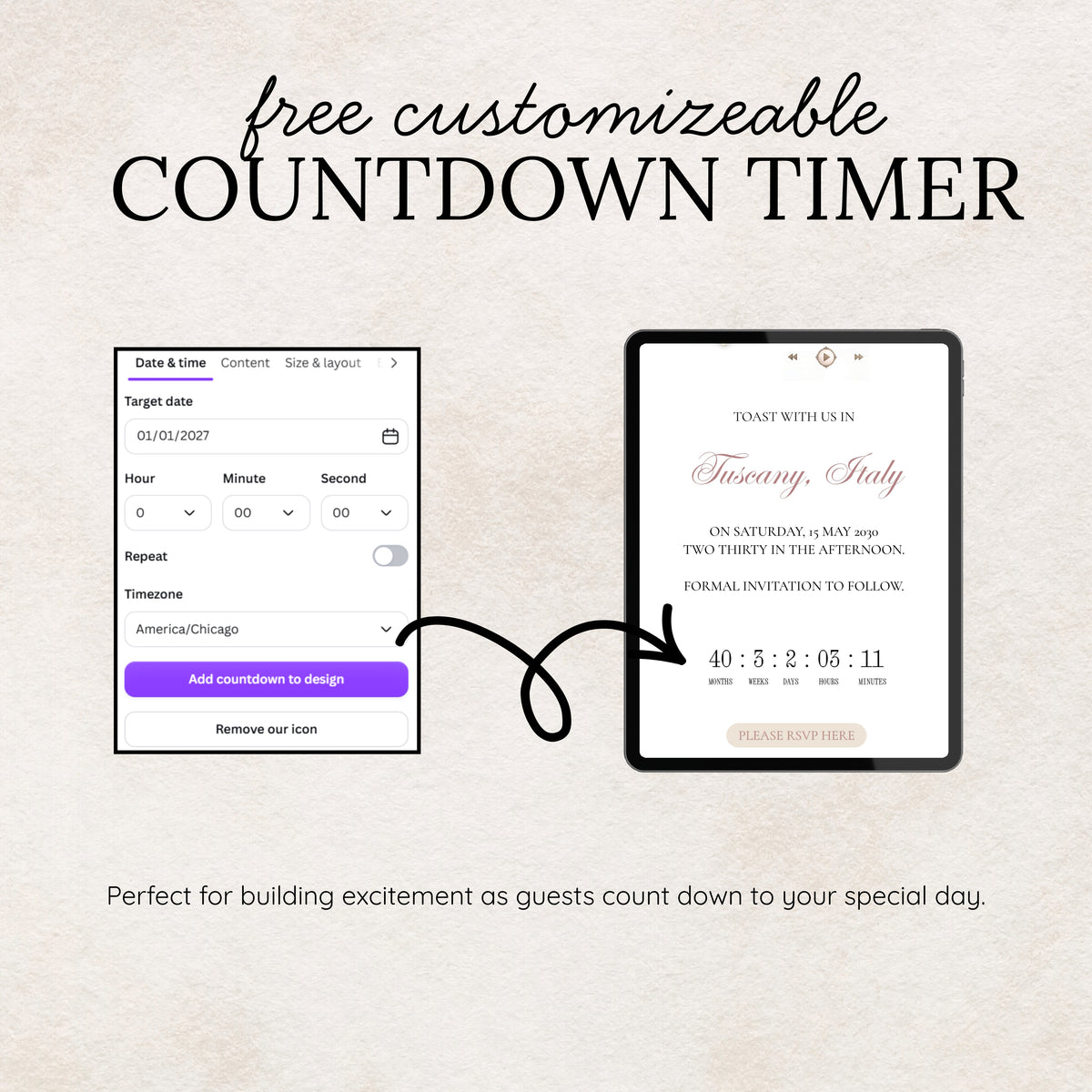 Dusty Rose and Ivory Wedding Save the Date Website Template with Built-in RSVP
