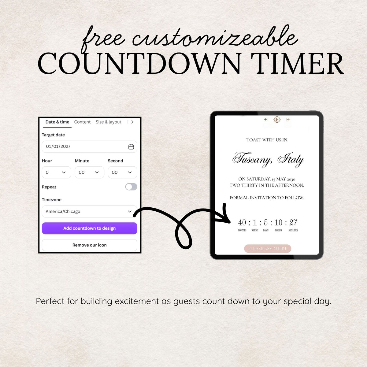 Black and Blush Pink Save the Date Wedding Website with Built-in RSVP Form | Canva Template