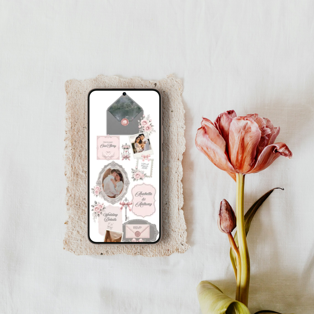 Pink and Gray Wedding Website Canva Template with Built-in RSVP Form