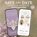 Purple and Olive Green Wedding Save the Date Canva Template with Built-in RSVP Form