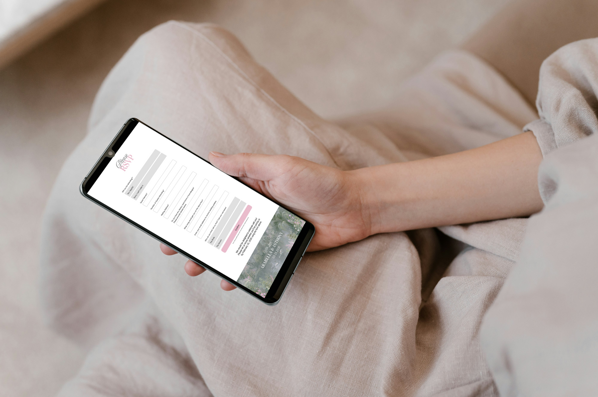Pink and Gray Wedding Website Canva Template with Built-in RSVP Form